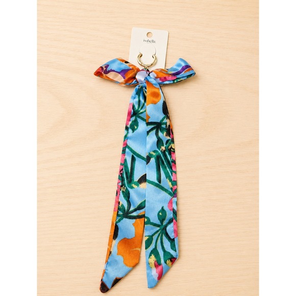 Accessories - Floral Scarf Keychain Purse Charm Bag Accessory Blue Orange Gold Tone